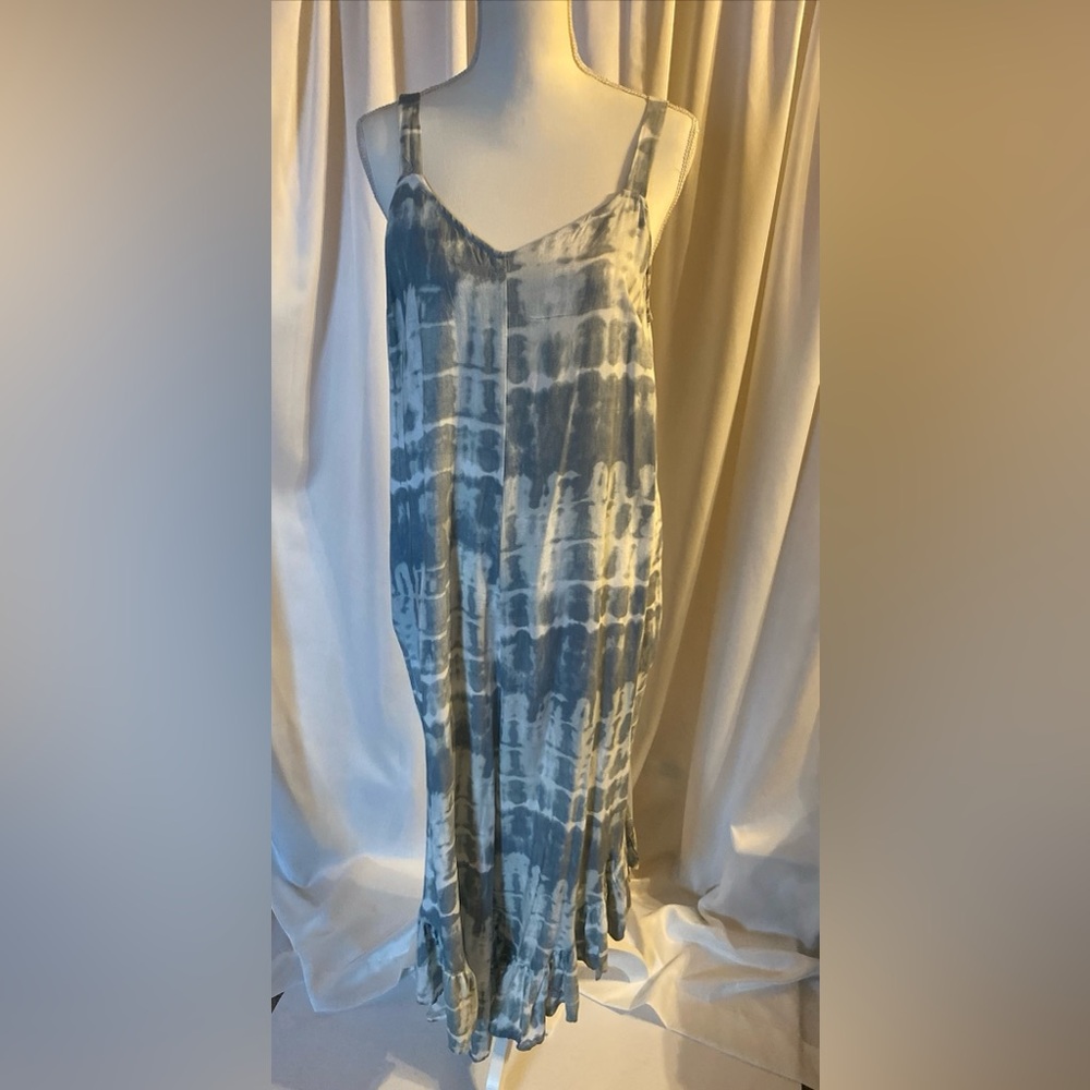 Japna Gray & Ivory Boho Romper Jumpsuit w/Pockets & Ruffles